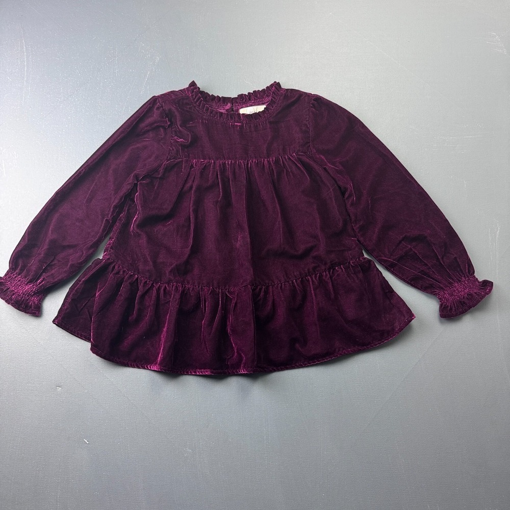 Peek Girls Size XL 10 Velvet Peplum Top Burgundy Long Sleeve Party Holiday Shirt